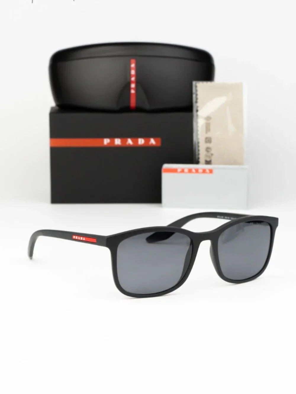 Prada Linea Rossa Women Sunglasses Black Grey Polarized Square PSA08S DG002G NEW